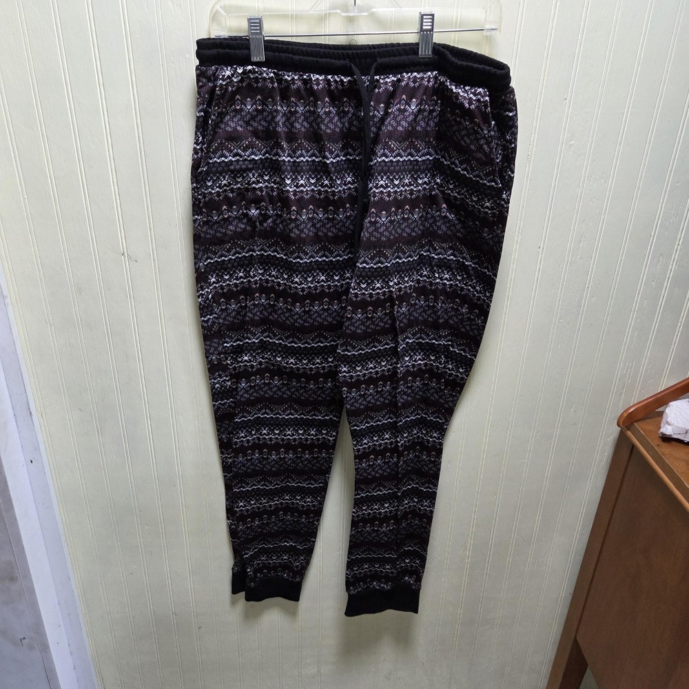 Maurices Pants Womens M Black Fair Isle Jogger Elastic Waist Stretch Pockets